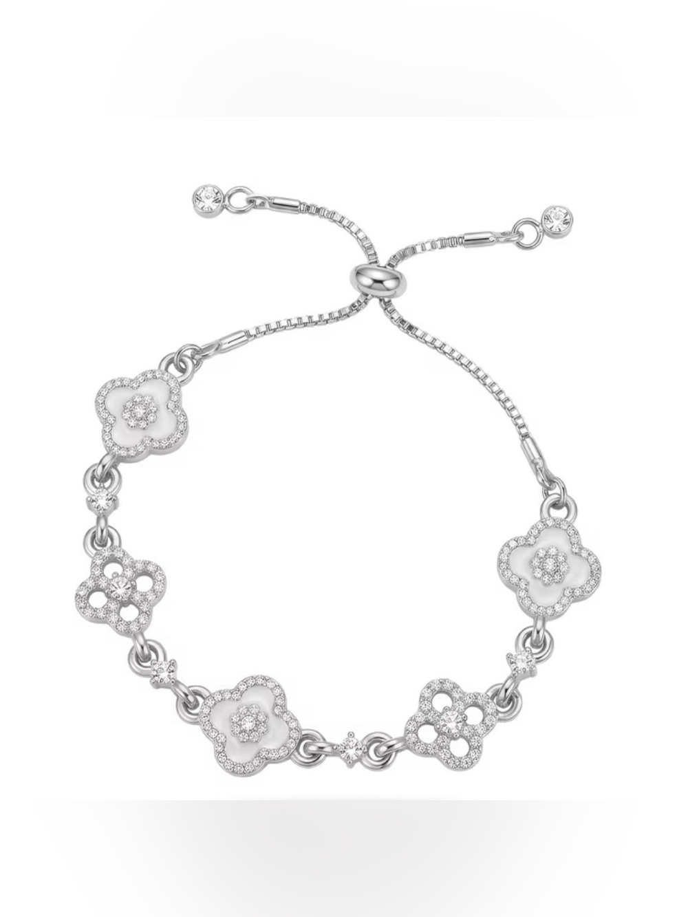 Sparkling imitation mother of pearl clover bracelet